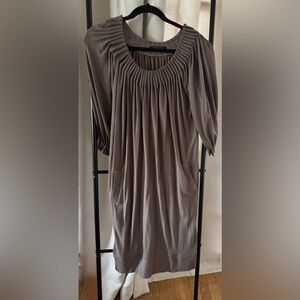 BCBGMaxAzria Brown 3/4 Sleeve Pleated Tunic